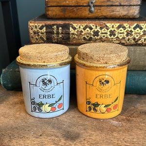 Italian Erbe Herb Ceramic Spice Canisters with Cork Lid Made in Italy